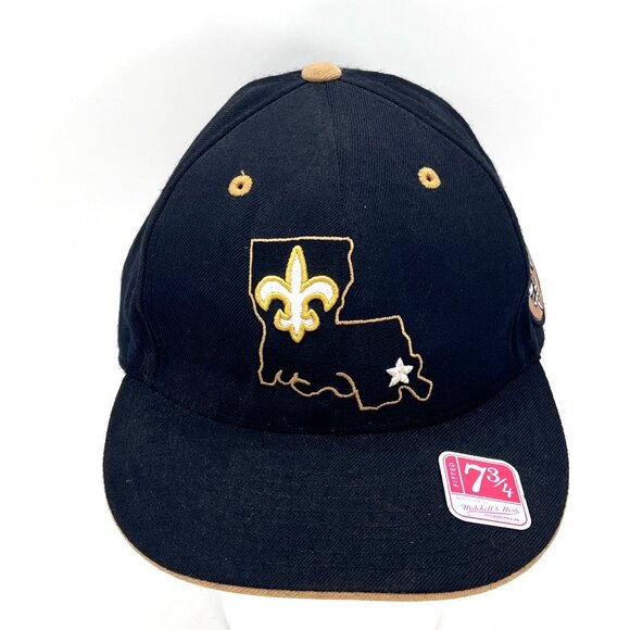 Vintage Mitchell & Ness New Orleans Saints Fitted Cap 7 3/4 Black 25th Ann 1991 - Picture 1 of 16